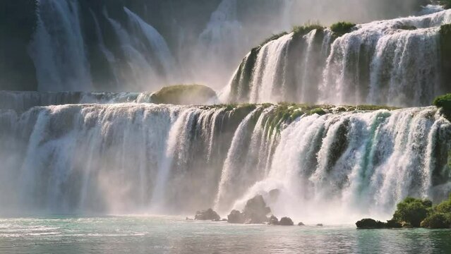 Bangor Detian Waterfall on the Sino-Vietnamese border in bright sunshine