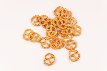 Small pile of salted crackers in the center of the background