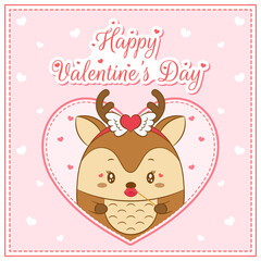 happy valentines day cute deer drawing post card with hearts