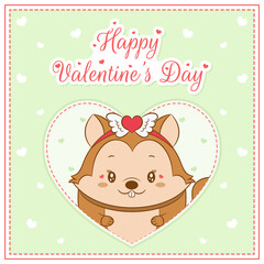 happy valentines day cute squirrel drawing post card with hearts