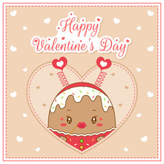 happy valentines day cute ginger cookie drawing post card with hearts