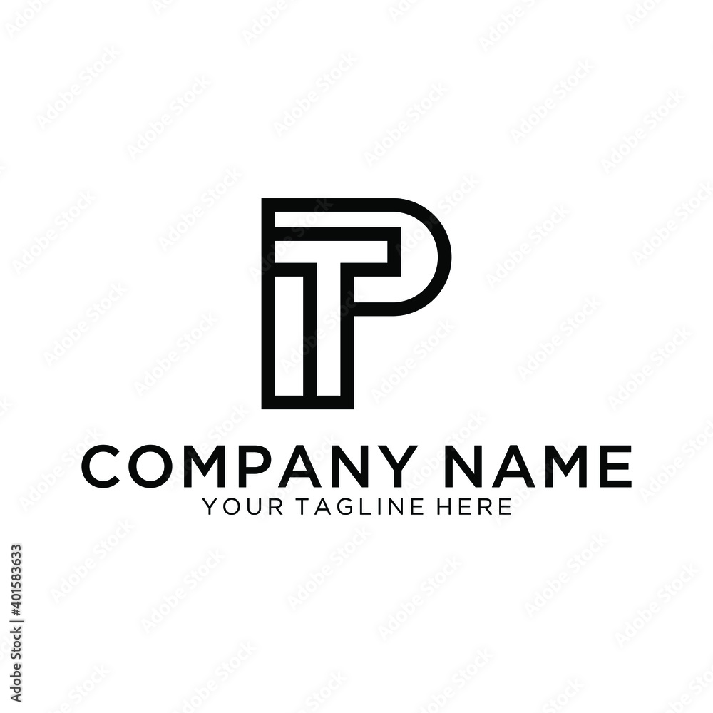 Poster letters tp logo initials minimal style monogram, thin line calligraphic emblem pt, linear two symbol