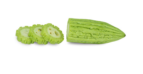 Momordica charantia, bitter melon isolated on white background. food tropical for health concept.