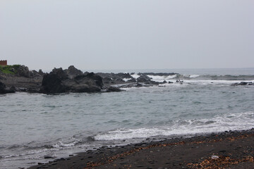Cloudy day rough sea in jeju island