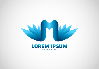 Initial M Letter Wing, Logo Template, Elegant Design, Resembling a flower.