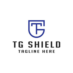 TG letter logo design and protective shield. Vector graphics for business, company or brand