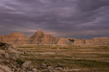 Streaky Sunrise Clouds Over Badlands