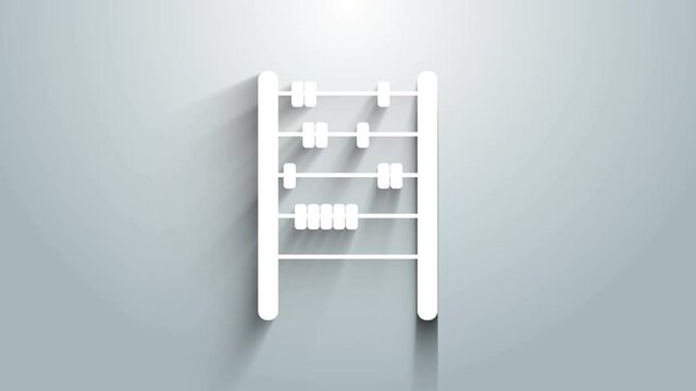 White Abacus icon isolated on grey background. Traditional counting frame. Education sign. Mathematics school. 4K Video motion graphic animation