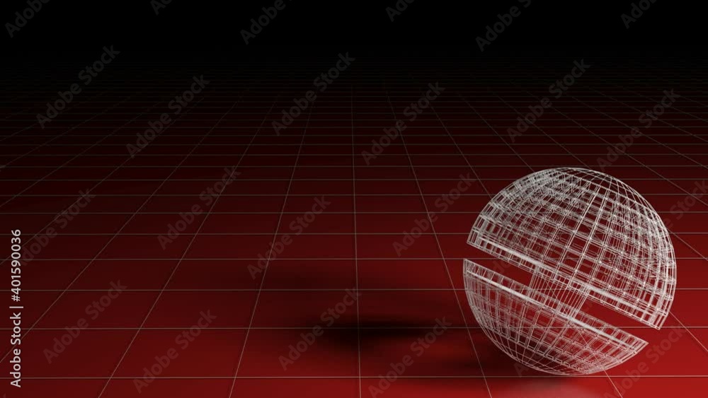 Poster a wireframe sphere rotates over a red surface - 3d rendering video clip animation