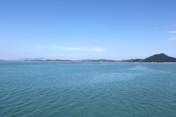 blue sea in blue sky