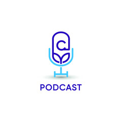 Initial letter C Podcast audio record logo design vector. Modern flat minimalist concept