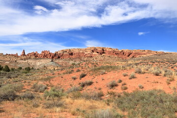 Fototapeta na wymiar Desert Landscape and sandstone formations at Arches National Park