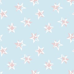 Sky Blue Stars brush stroke seamless pattern background