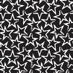 Black and White Stars brush stroke seamless pattern background