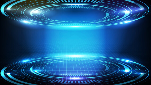 abstract futuristic background of blue glowing technology sci fi frame hud ui © moxumbic