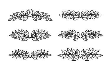 Set of hand drawn natural & botanical leaf wreath and laurel elements