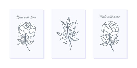 Valentine's day card template with flower and leaf branch elements