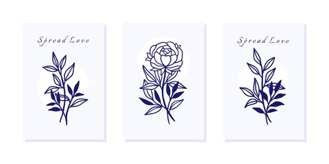 Valentine's day card template with flower and leaf branch elements