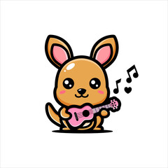Vector design of cute kangaroo character playing guitar