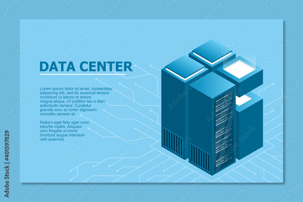 Aufkleber data center landing page. isometric data center. isometric servers vector design. computer storage o
