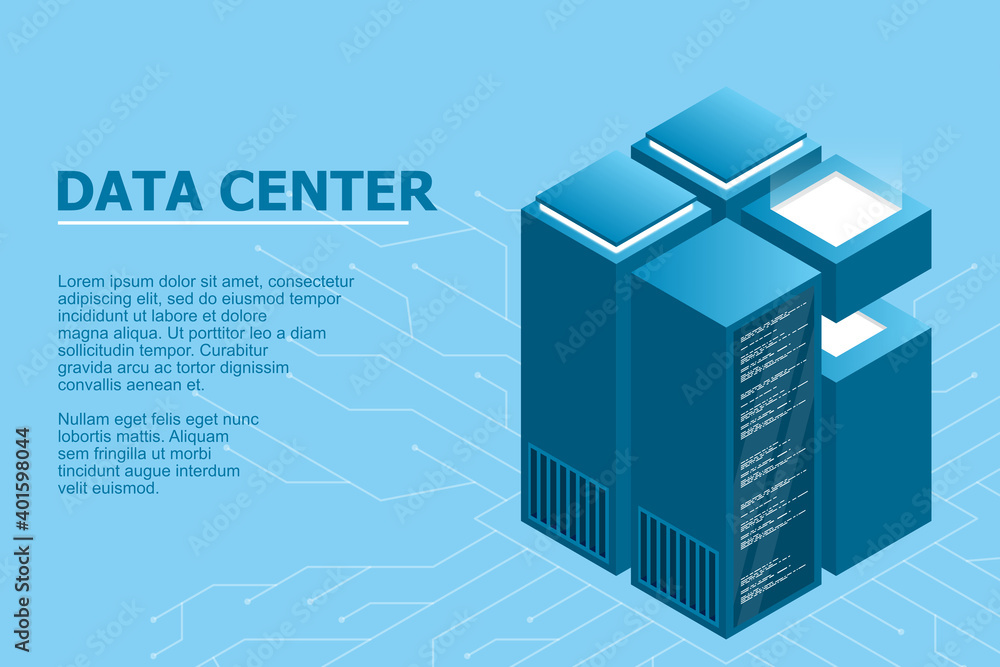 Aufkleber data center landing page. isometric data center. isometric servers vector design. computer storage o