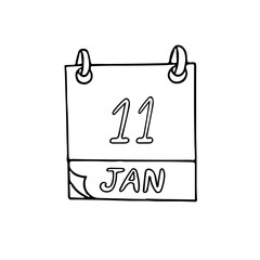 calendar hand drawn in doodle style. January 11. International Thank You Day, date. icon, sticker, element, design. planning, business holiday
