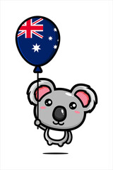 cute koala characters flying with balloons