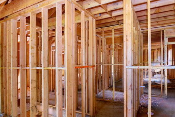 New home construction framing of a house under construction