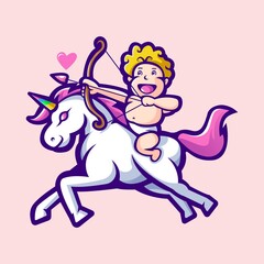 cupid rides unicorn with bow and arrow for mascot valentine day