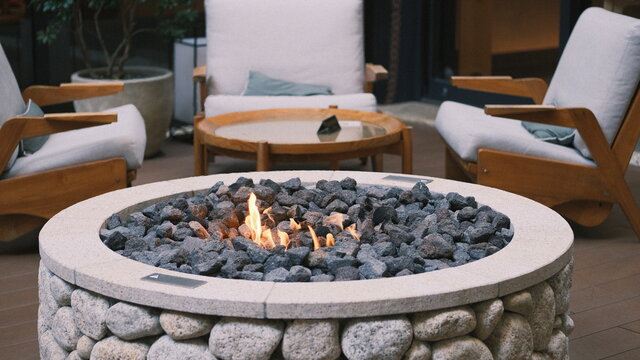 beautiful fire pit interior of a hotel