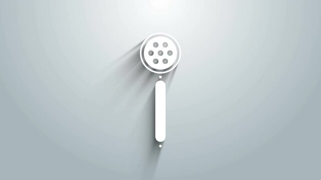 White Strainer spoon icon isolated on grey background. 4K Video motion graphic animation