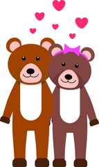 Valentines day animal Couple Bear flat design