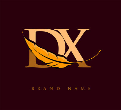 Initial letter DX logo with Feather Company Name, Simple and Clean Design. Vector Logo for Business and Company