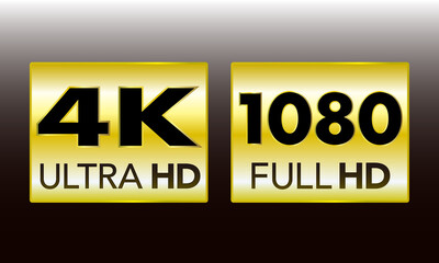 4K ultra HD and 1080p full HD gold banner. vector illustration for video thumbnail, web materials, and blog banner. 