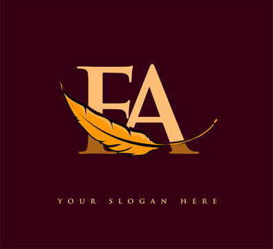 Initial letter FA logo with Feather Company Name, Simple and Clean Design. Vector Logo for Business and Company