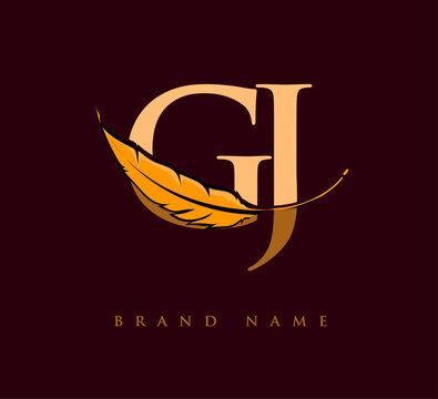Initial letter GJ logo with Feather Company Name, Simple and Clean Design. Vector Logo for Business and Company