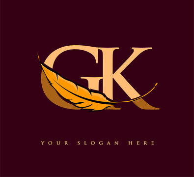 Initial letter GK logo with Feather Company Name, Simple and Clean Design. Vector Logo for Business and Company
