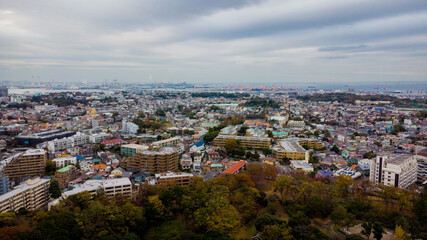 Fototapeta na wymiar Skyline Aerial view in Yokohama