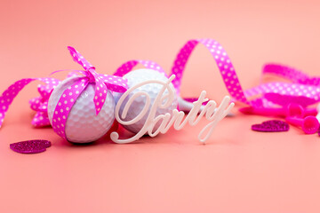 Golf ball with pink ribbon for Party on Pink Background