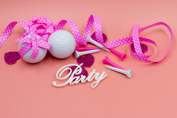 Golf ball with pink ribbon for Party on Pink Background