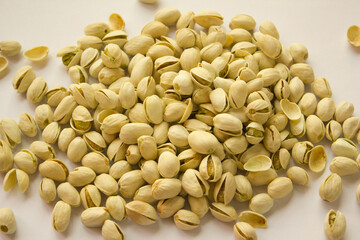 close up Pile of Pistachios isolated on white background.