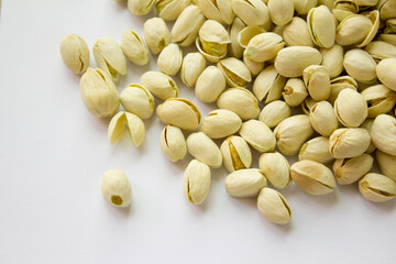 close up Pile of Pistachios isolated on white background.