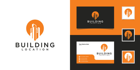 building and pin location logo design template and business card