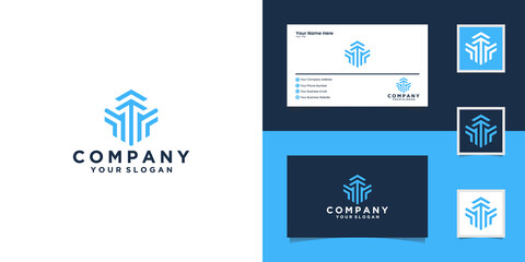 up arrow logo line art style design template and business card
