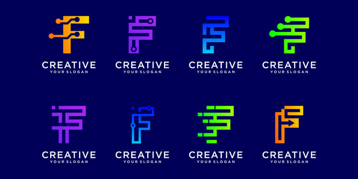 Set of abstract monogram letter f logo template