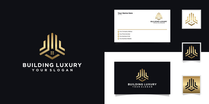 Real estate logo design template and business card