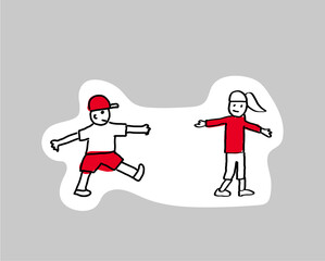 学校生活／シンプルな線画手描きイラスト／レイヤーで服の色変え可能／休み時間の風景