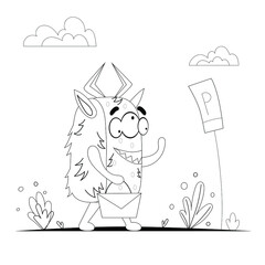 Cute monsters aliens for coloring pages. Bundle of decorative design elements. Coloring page monsters on an abstract background. Flat vector illustration.