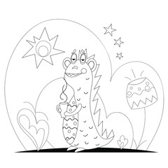 Cute monsters aliens for coloring pages. Bundle of decorative design elements. Coloring page monsters on an abstract background. Flat vector illustration.