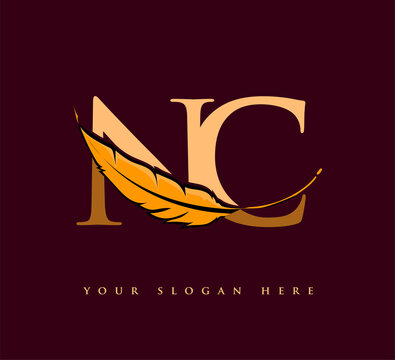 Initial letter NC logo with Feather Company Name, Simple and Clean Design. Vector Logo for Business and Company